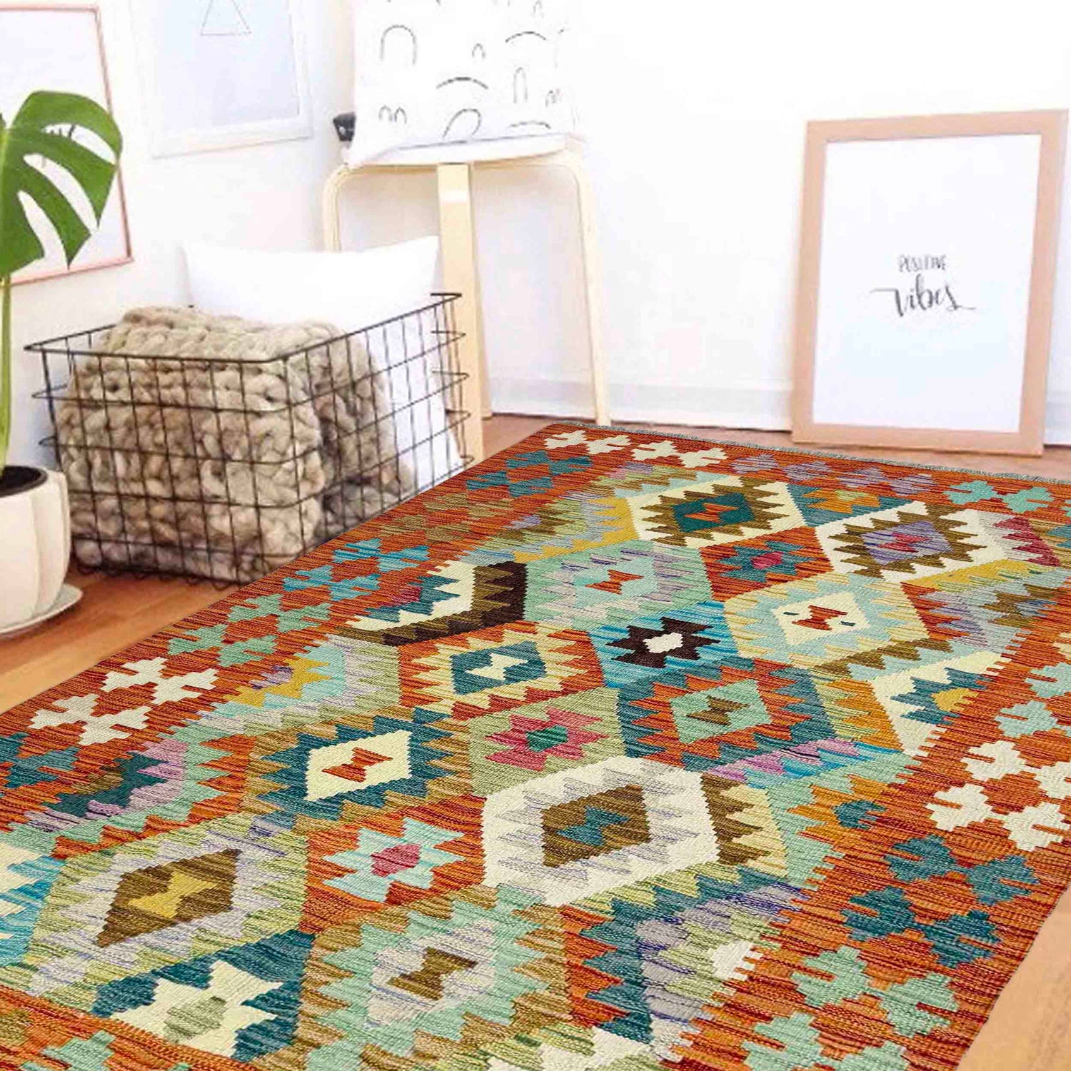 Handmade Multi Kilim Geometric 4x6 ft
