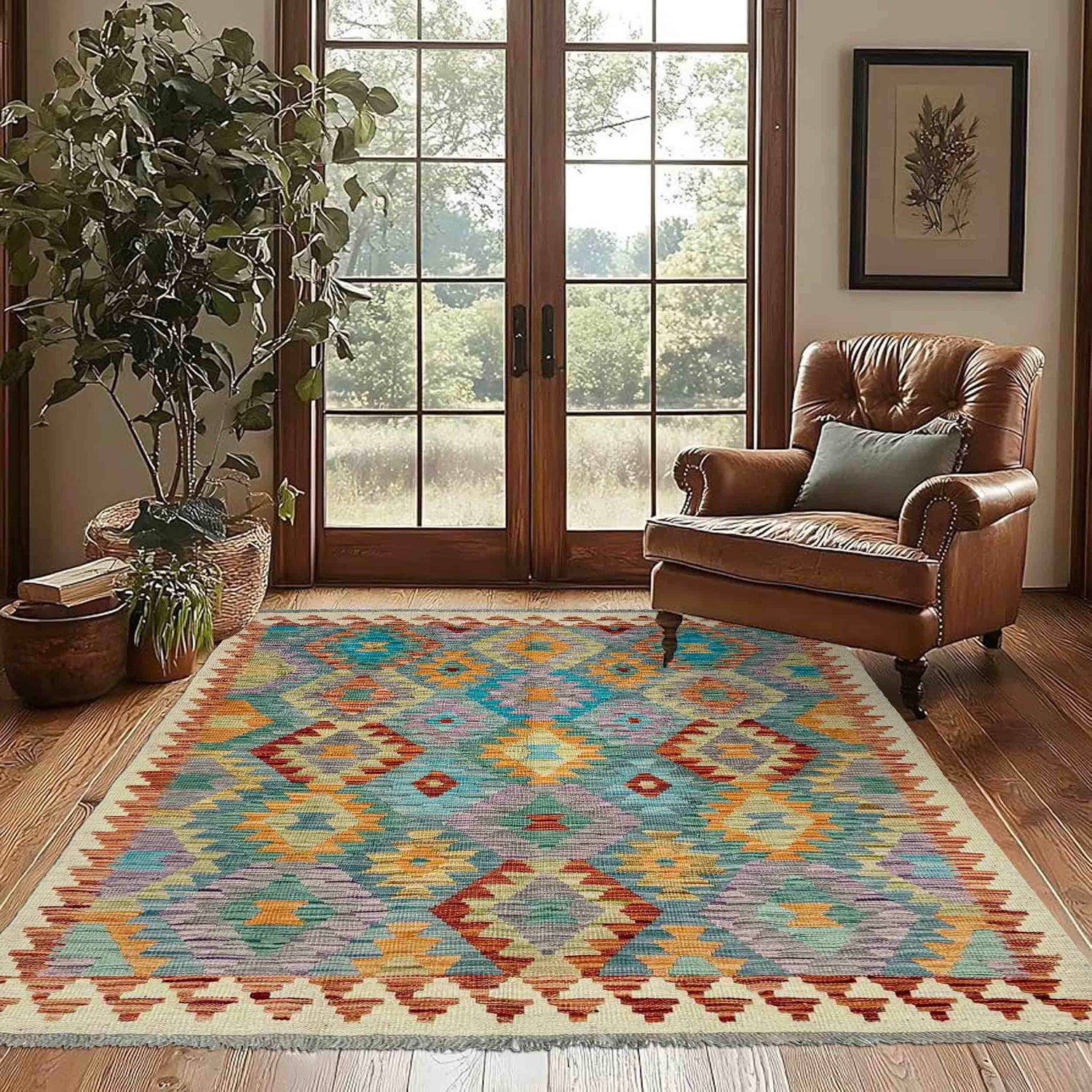 Handmade Multi Kilim Geometric 4x6 ft