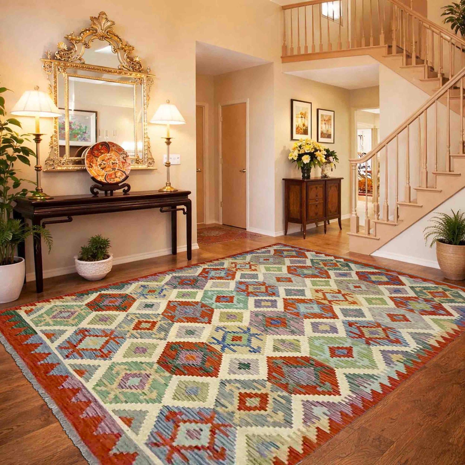 Handmade Multi Kilim Geometric 5x8 ft