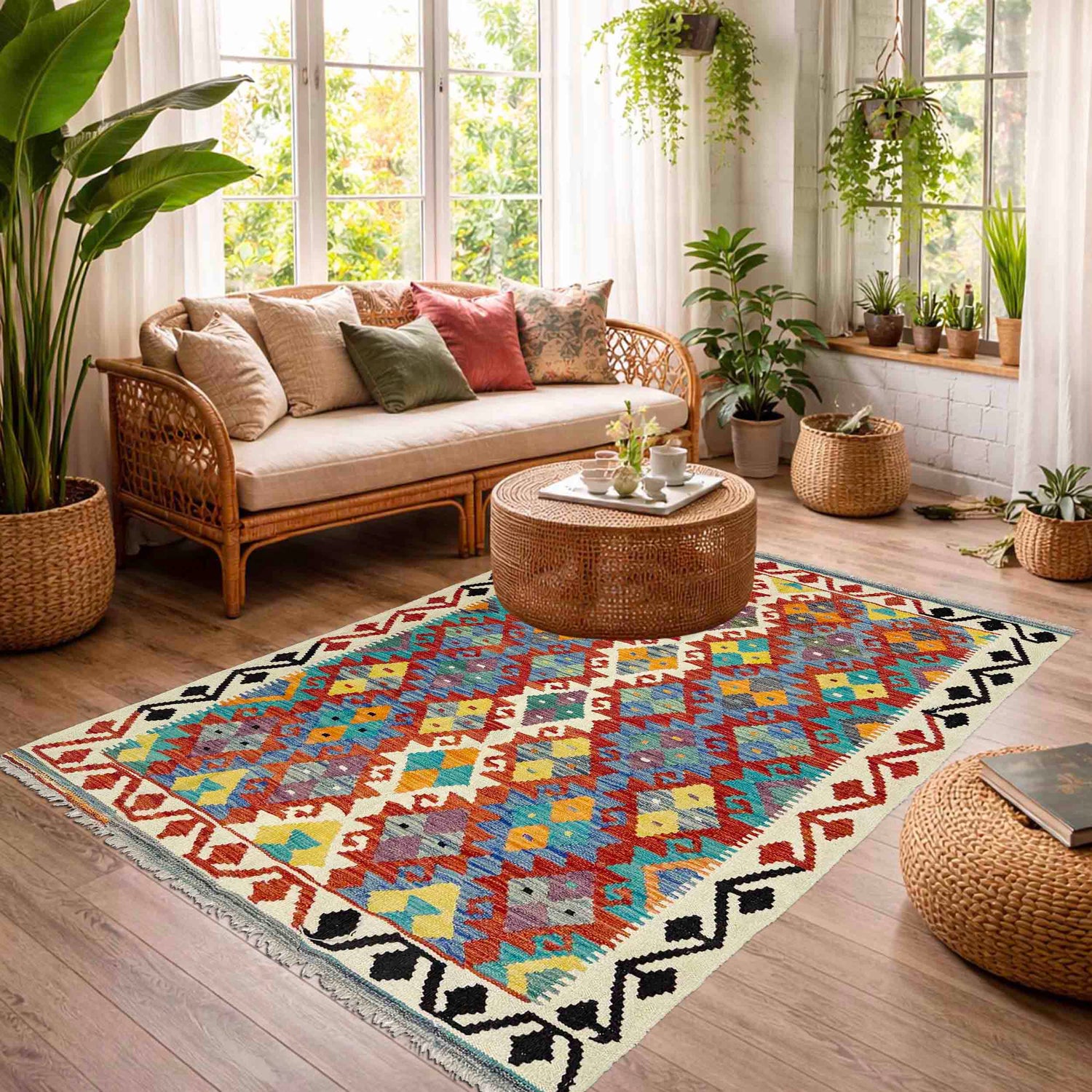 Handmade Multi Kilim Geometric 4x6 ft