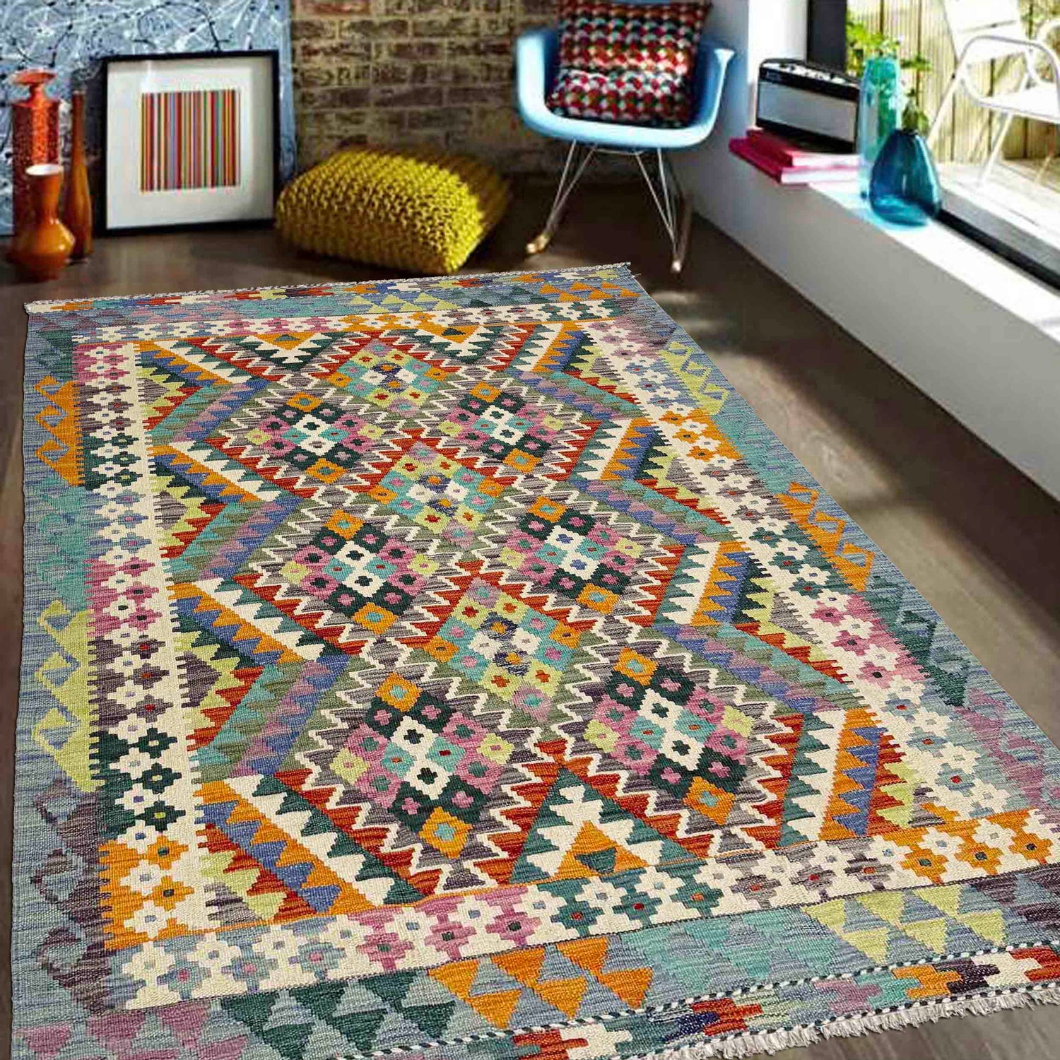 Handmade Multi Kilim Geometric 4x6 ft