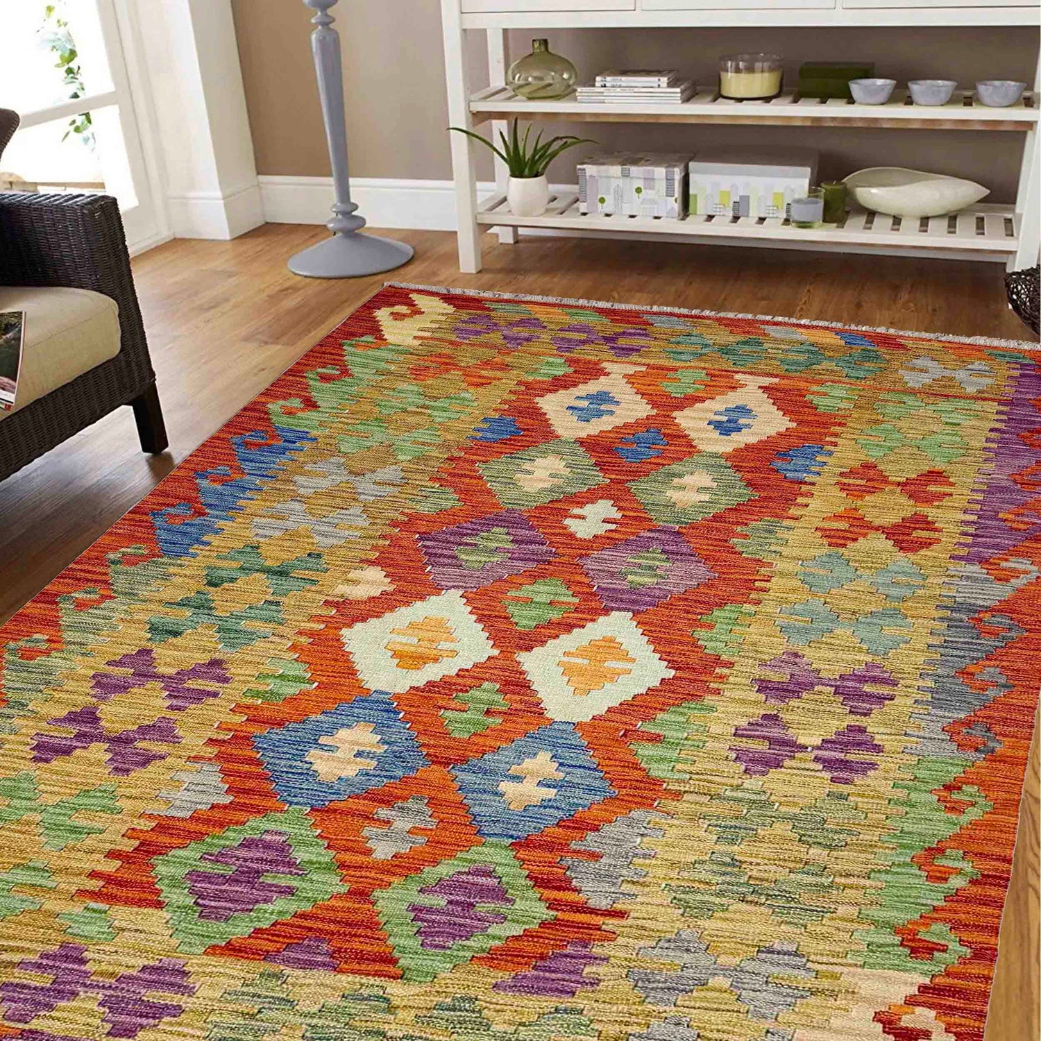Handmade Multi Kilim Geometric 4x6 ft