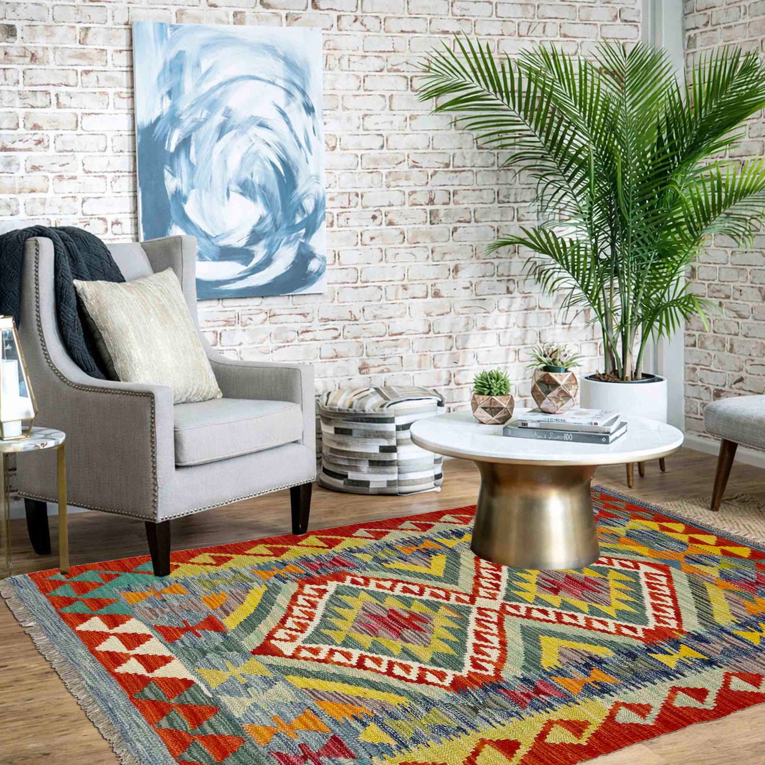 Handmade Multi Kilim Geometric 2x4 ft