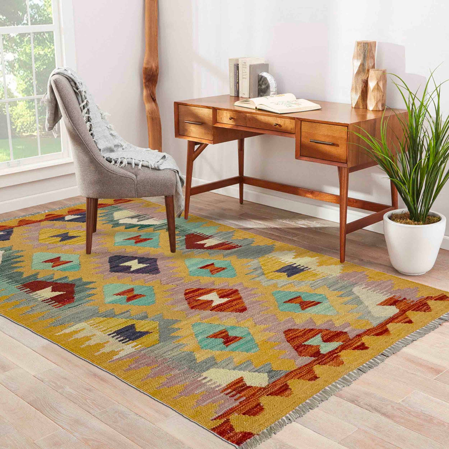 Handmade Multi Kilim Geometric 2x4 ft