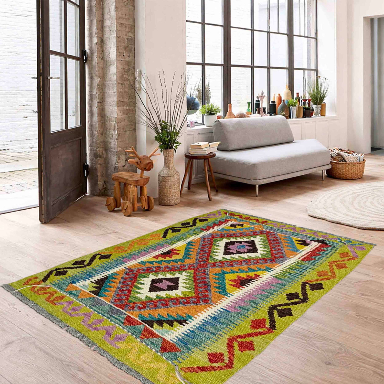 Handmade Multi Kilim Geometric 2x4 ft