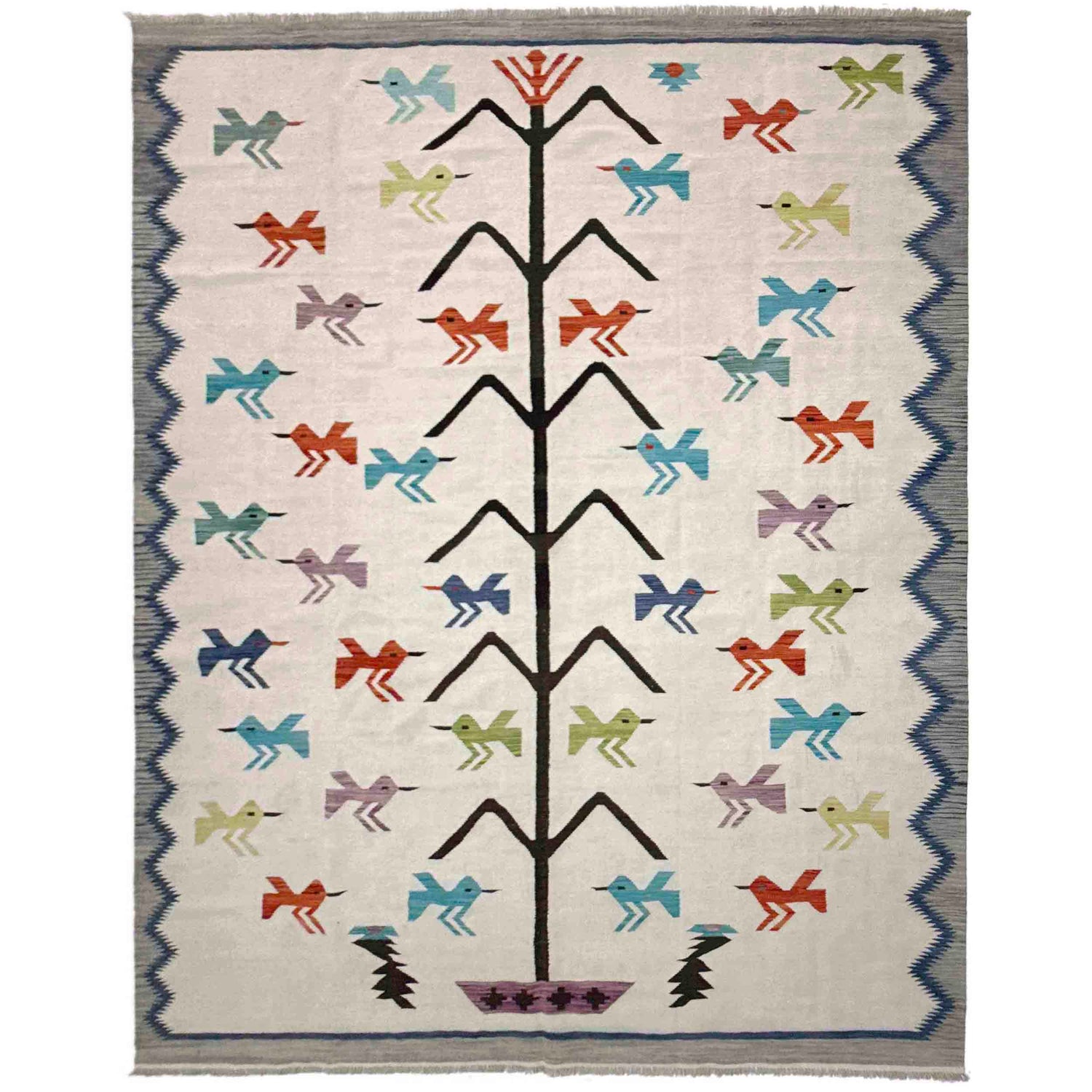 Embroidery Kilim Area Rug Handmade Beige Animal 9x12 ft