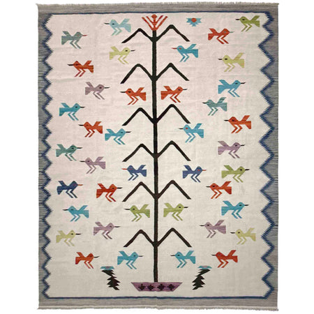 Embroidery Kilim Area Rug Handmade Beige Animal 9x12 ft