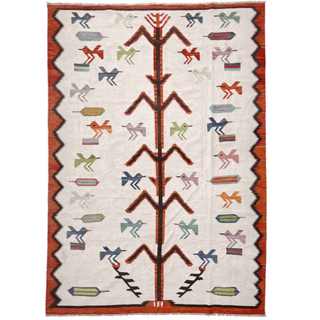 Embroidery Kilim Area Rug Handmade Beige Animal 9x12 ft