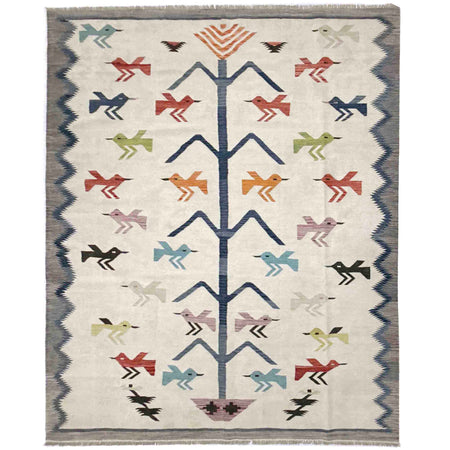 Embroidery Kilim Area Rug Handmade Beige Animal 9x12 ft