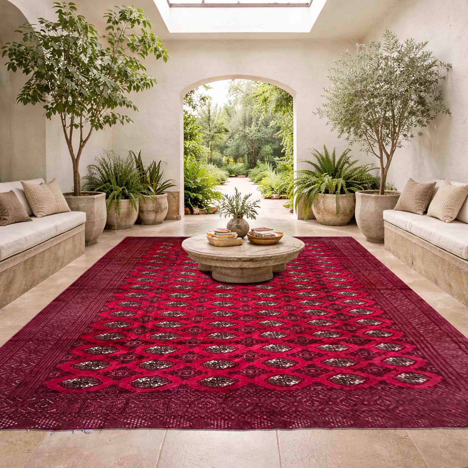 Bokhara Rug Handmade Deep Red Medallion 10x13 ft