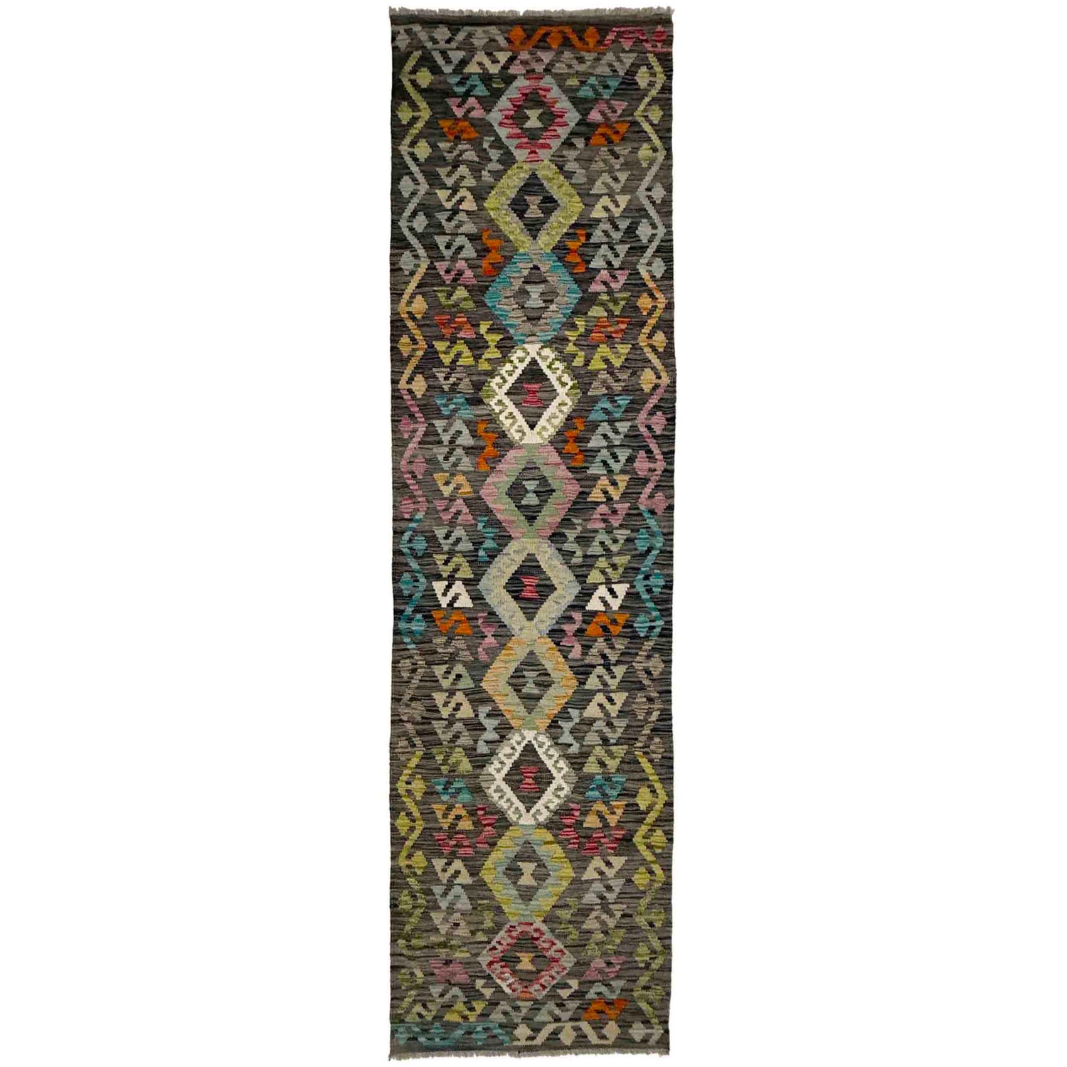 Handmade Multi Kilim Geometric 10' Runner