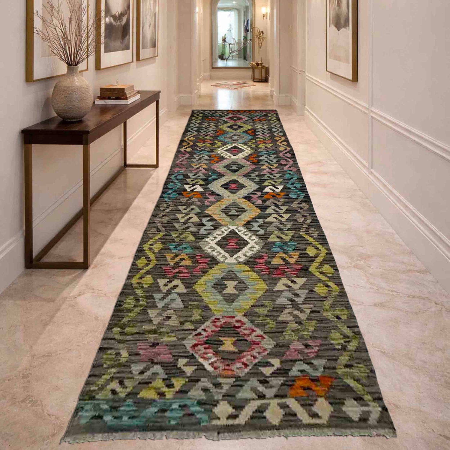 Handmade Multi Kilim Geometric 10' Runner