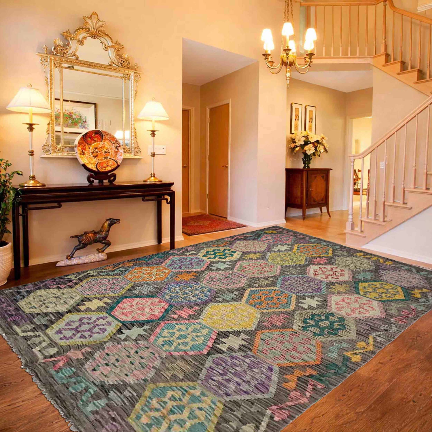 Handmade Multi Kilim Geometric 5x8 ft