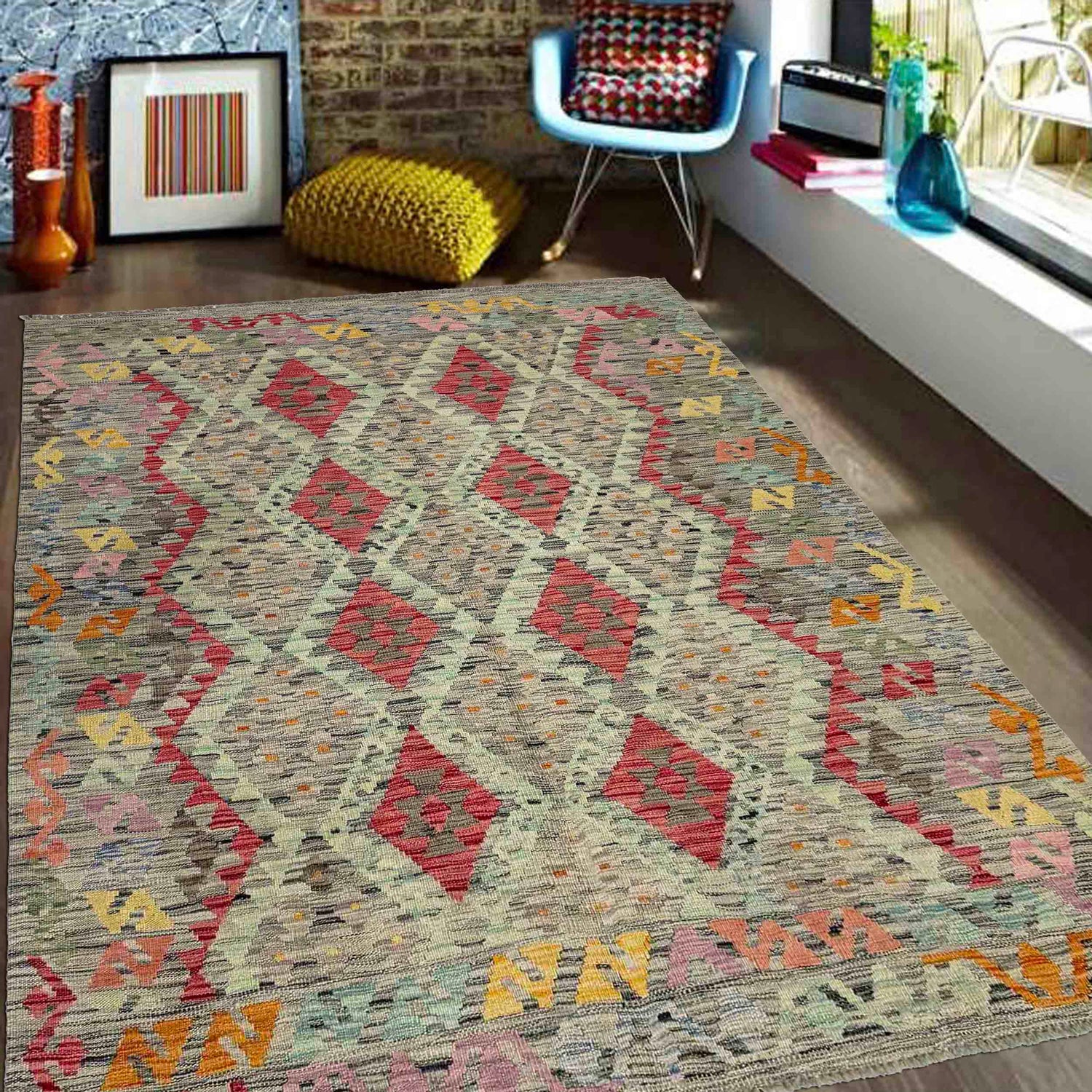 Handmade Multi Kilim Geometric 4x7 ft