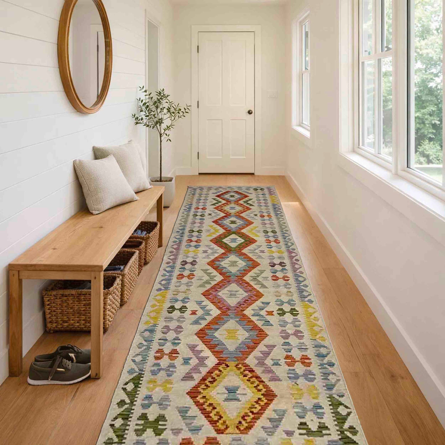 Handmade Multi Kilim Geometric 10' Runner