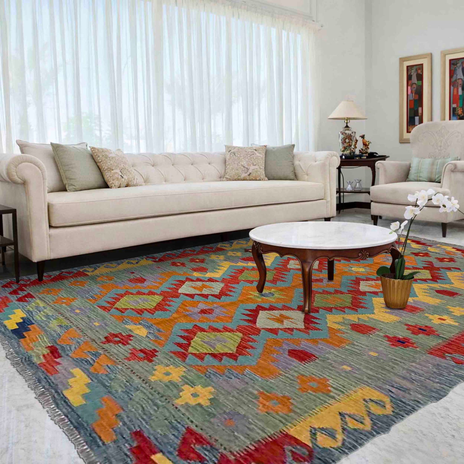 Handmade Multi Kilim Geometric 5x8 ft