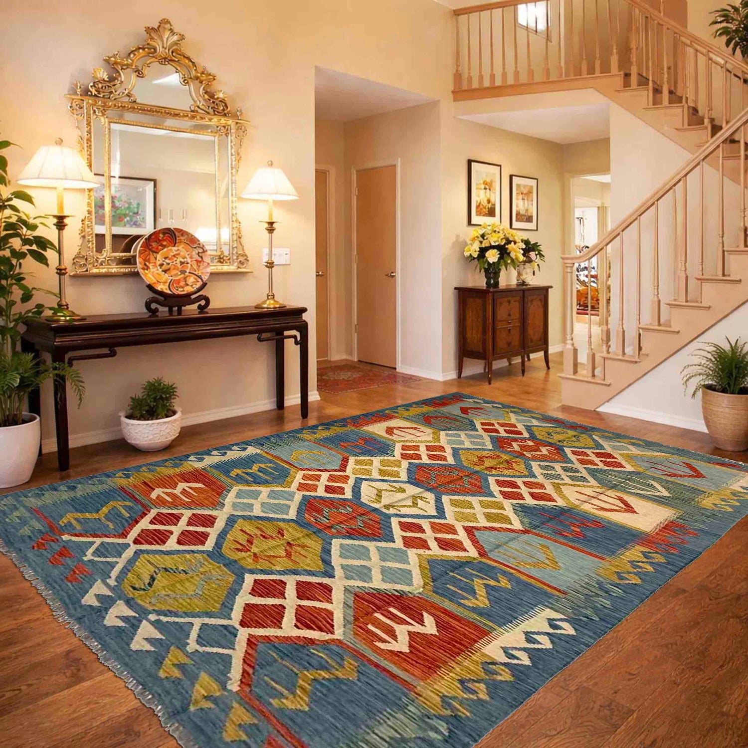 Handmade Multi Kilim Geometric 5x8 ft