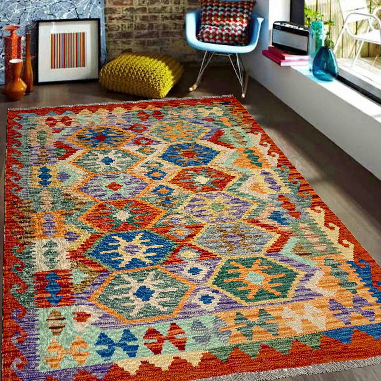 Handmade Multi Kilim Geometric 4x6 ft