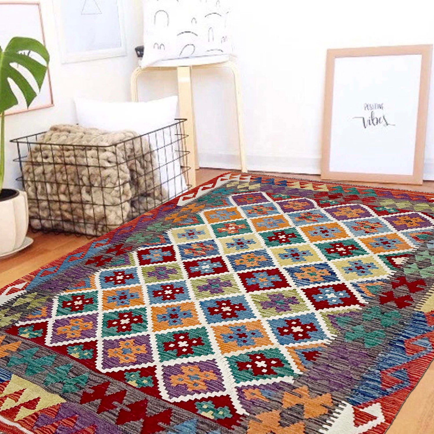 Handmade Multi Kilim Geometric 4x7 ft