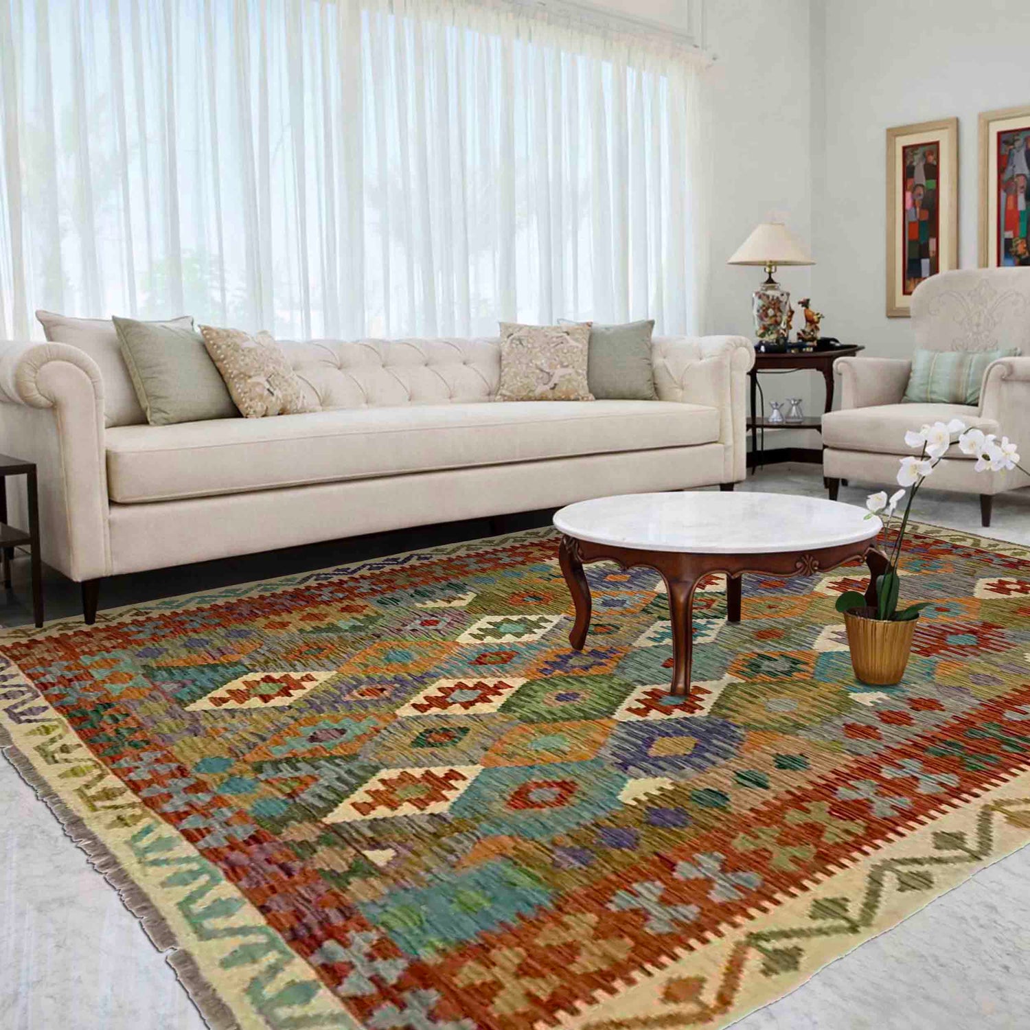 Handmade Multi Kilim Geometric 5x8 ft