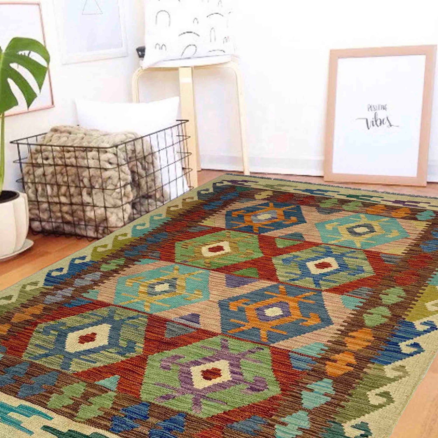 Handmade Multi Kilim Geometric 4x6 ft