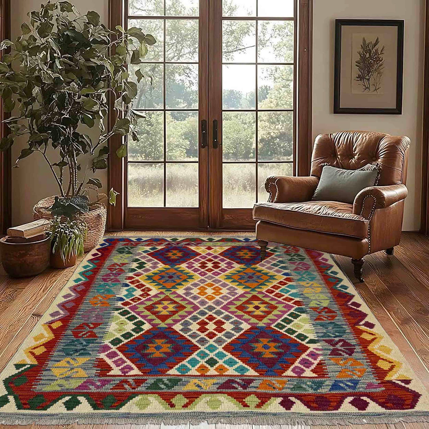 Handmade Multi Kilim Geometric 4x6 ft