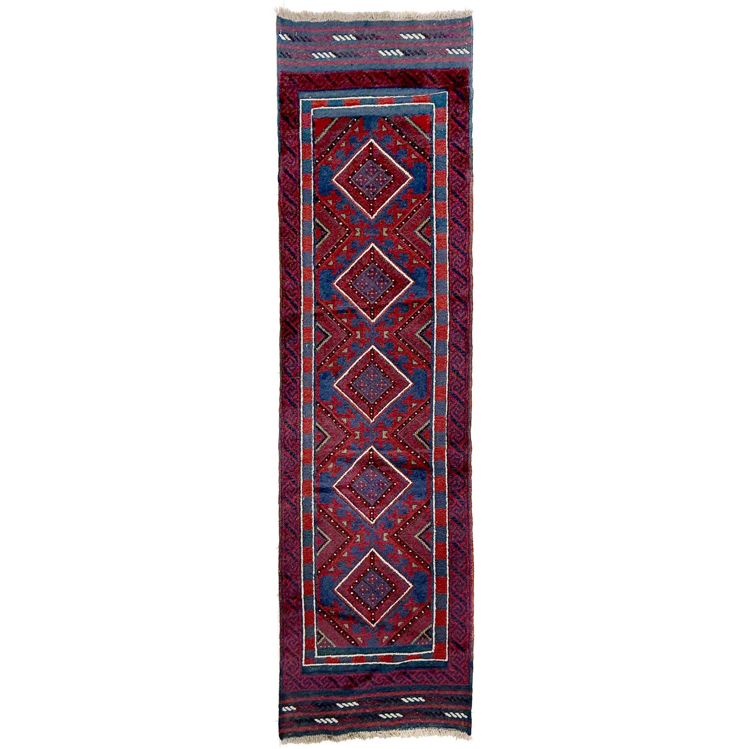 Mashwani Area Rug Runner Handmade Deep Red Geometric 8'