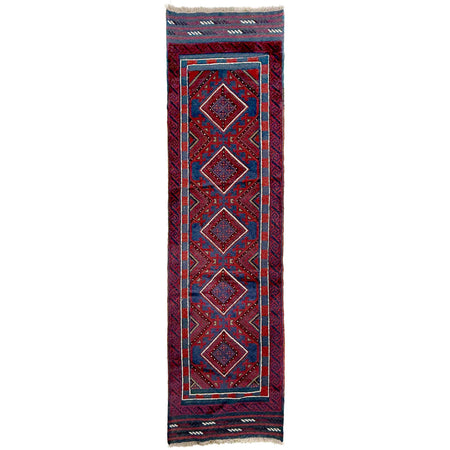 Mashwani Area Rug Runner Handmade Deep Red Geometric 8'