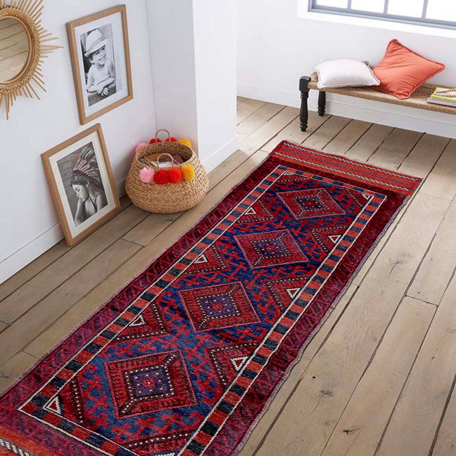 Mashwani Runner Rug Handmade Deep Red Geometric 8' Runner