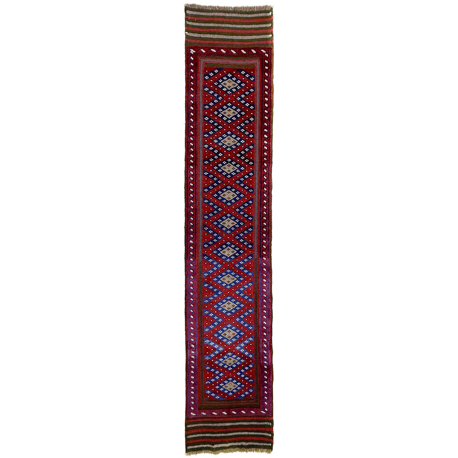 Mashwani Area Rug Runner Handmade Deep Red Geometric 8'