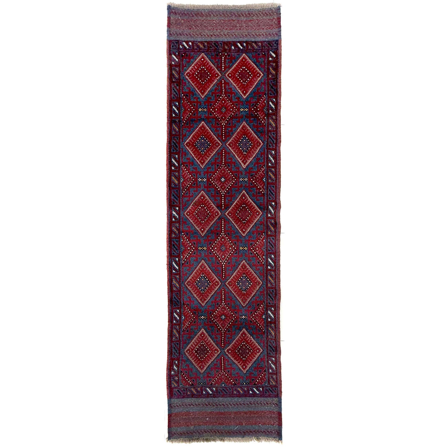 Mashwani Area Rug Runner Handmade Deep Red Geometric 8'