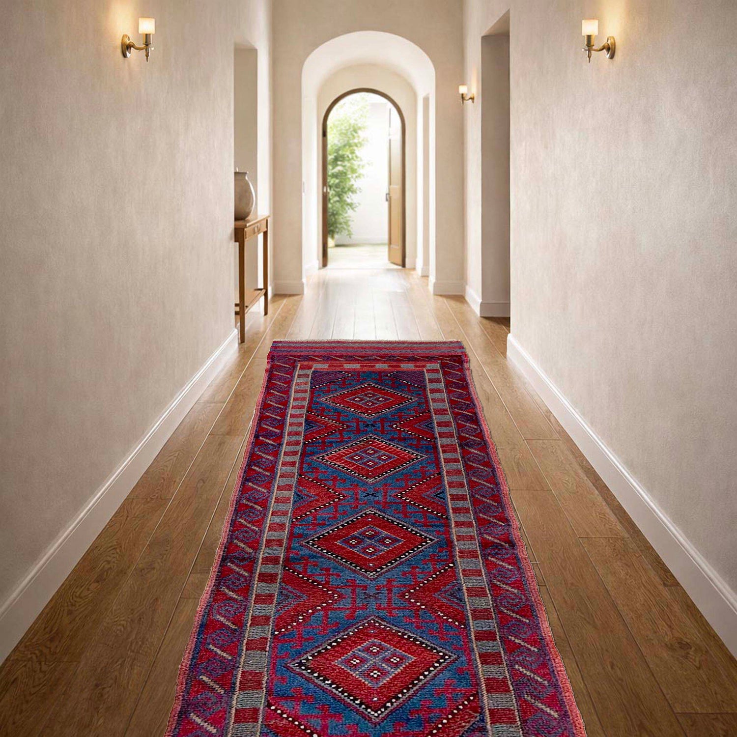 Mashwani Runner Rug Handmade Deep Red Geometric 8' Runner