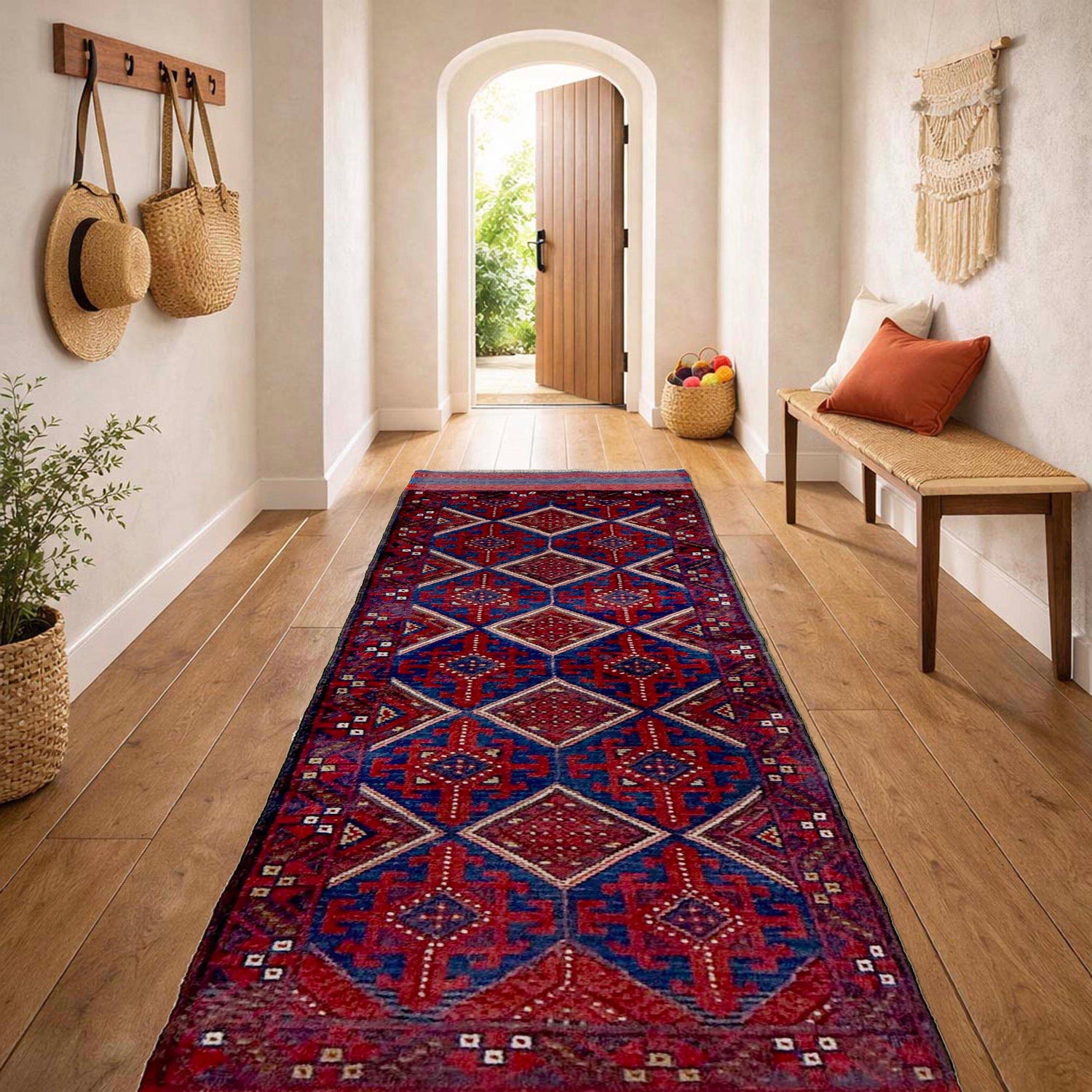 Mashwani Runner Handmade Deep Red Geometric 8' Runner
