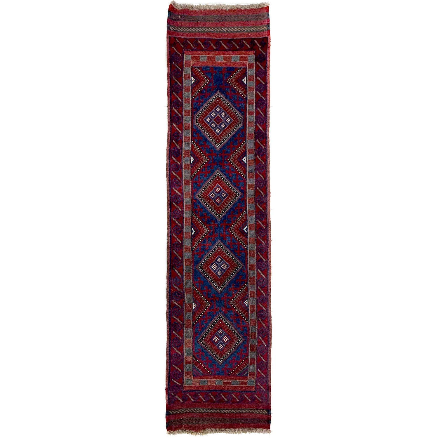 Mashwani Area Rug Runner Handmade Deep Red Geometric 8'