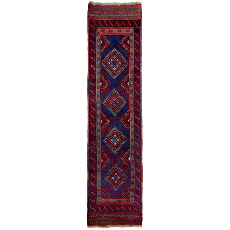 Mashwani Area Rug Runner Handmade Deep Red Geometric 8'