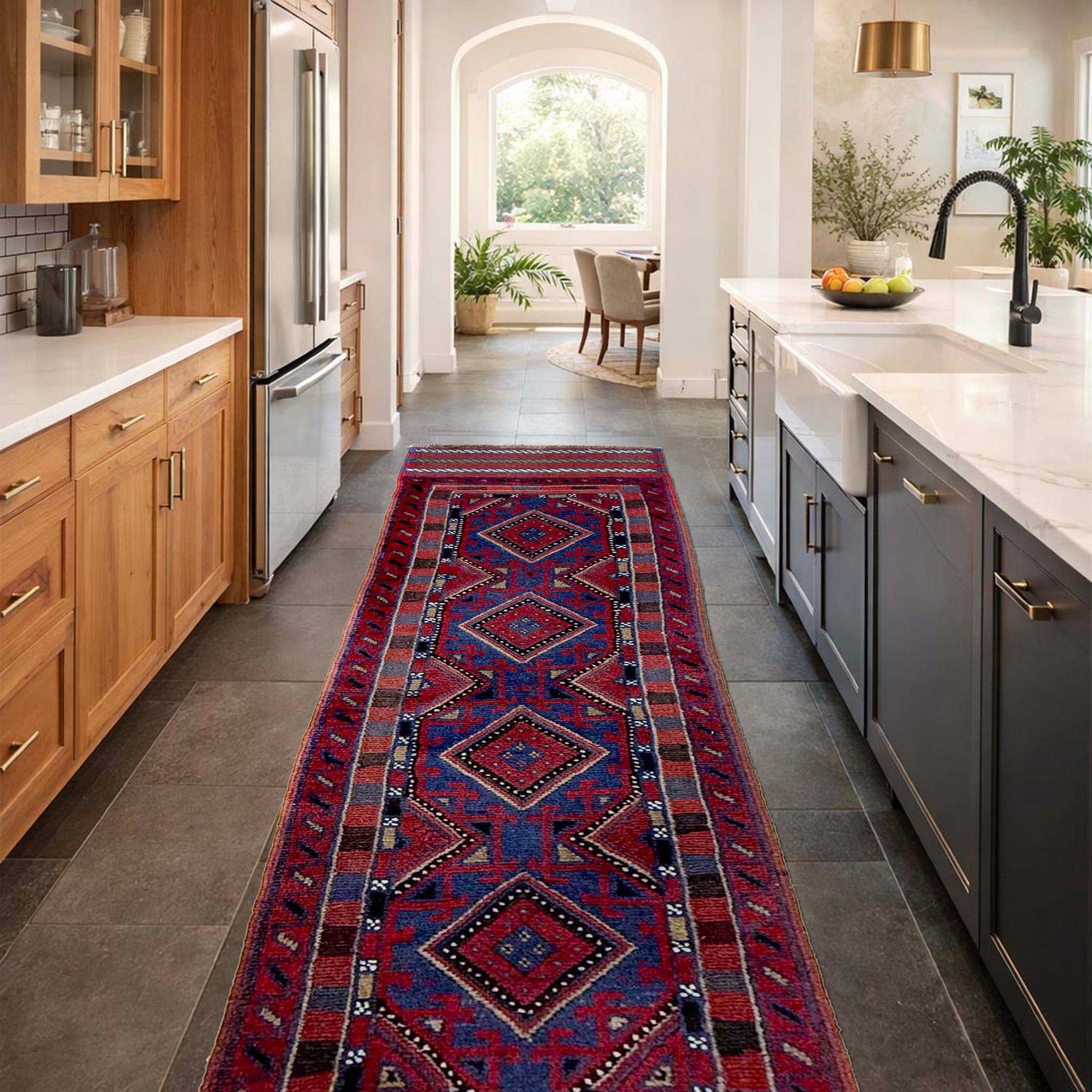 Mashwani Area Rug Runner Handmade Red Geometric 8' Runner