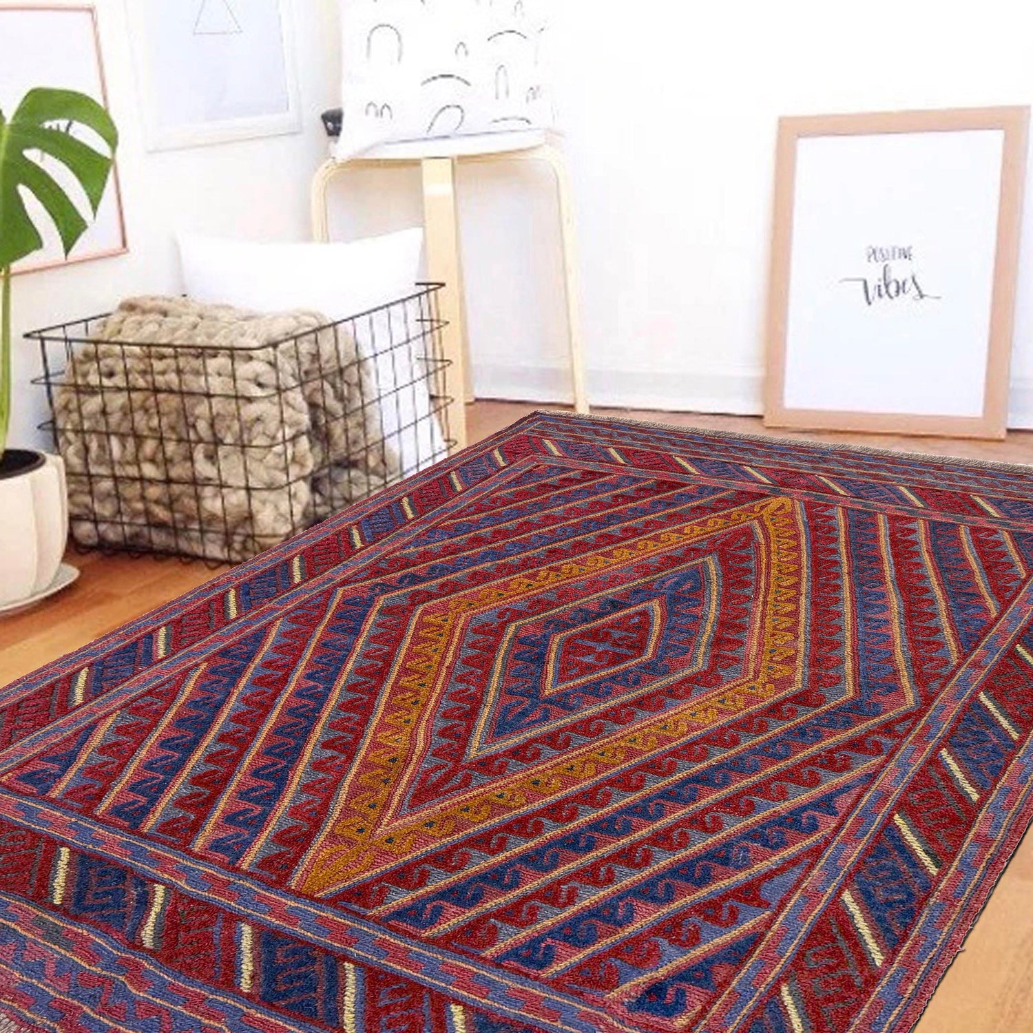 Mashwani Runner Rug Handmade Multi Geometric 4x4 ft