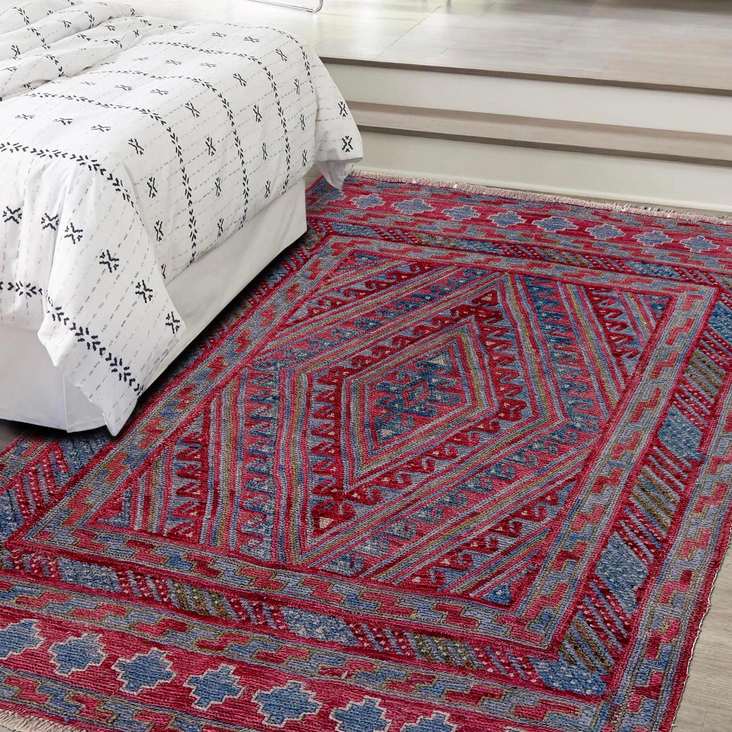 Mashwani Runner Rug Handmade Multi Geometric 4x4 ft