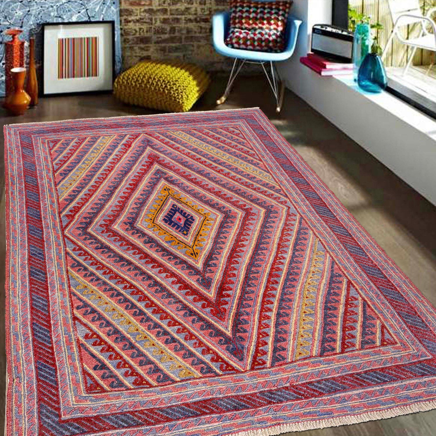 Mashwani Runner Rug Handmade Multi Geometric 5x6 ft