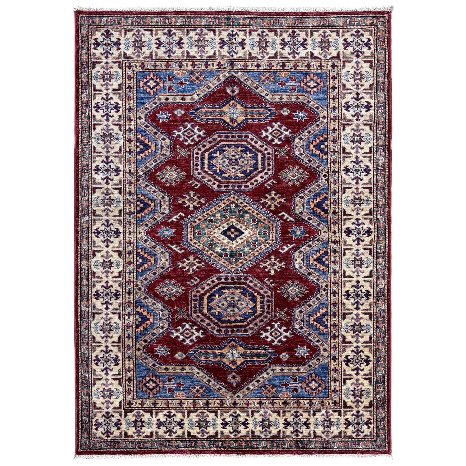 Kazak Rug Handmade Red Medallion 4x6 ft