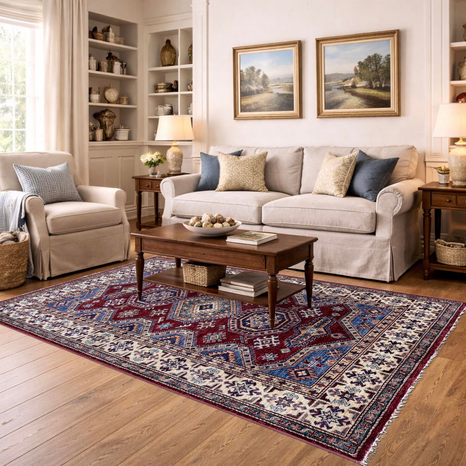 Kazak Rug Handmade Red Medallion 4x6 ft