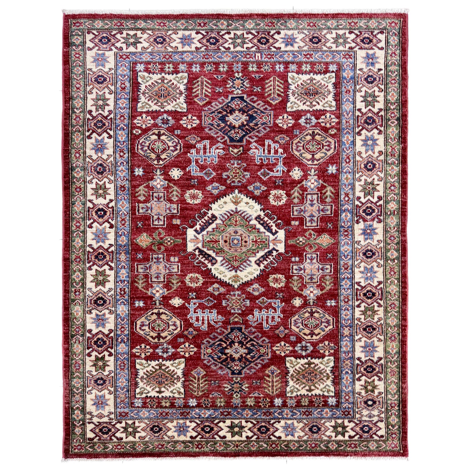 Kazak Rug Handmade Red Medallion 4x6 ft