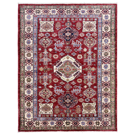 Kazak Rug Handmade Red Medallion 4x6 ft