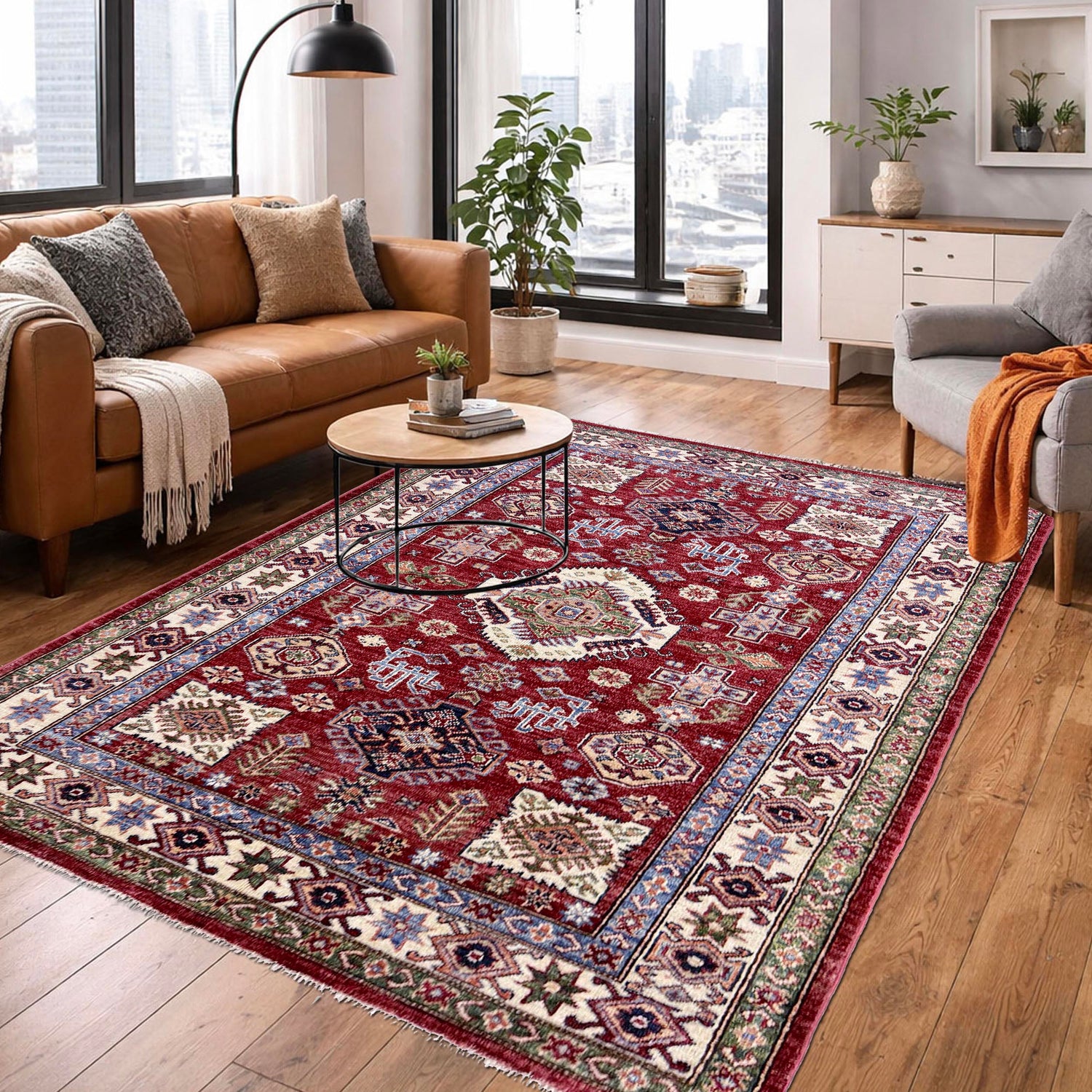 Kazak Rug Handmade Red Medallion 4x6 ft