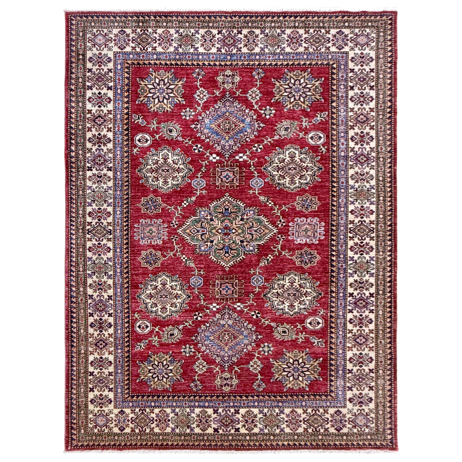 Kazak Rug Handmade Red Medallion 5x8 ft