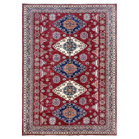 Kazak Rug Handmade Red Medallion 7x10 ft
