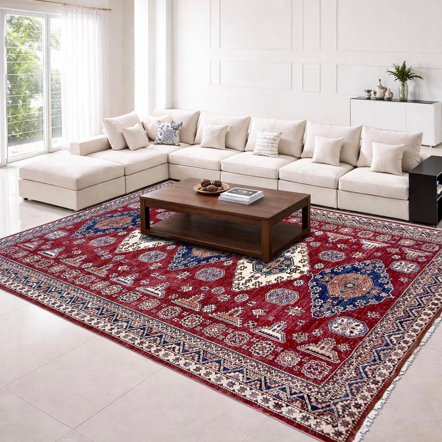 Kazak Rug Handmade Red Medallion 7x10 ft