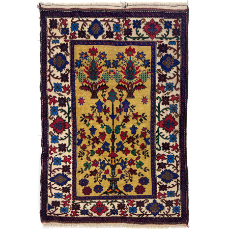 Baluchi Rug Handmade Yellow Geometric 2x4 ft