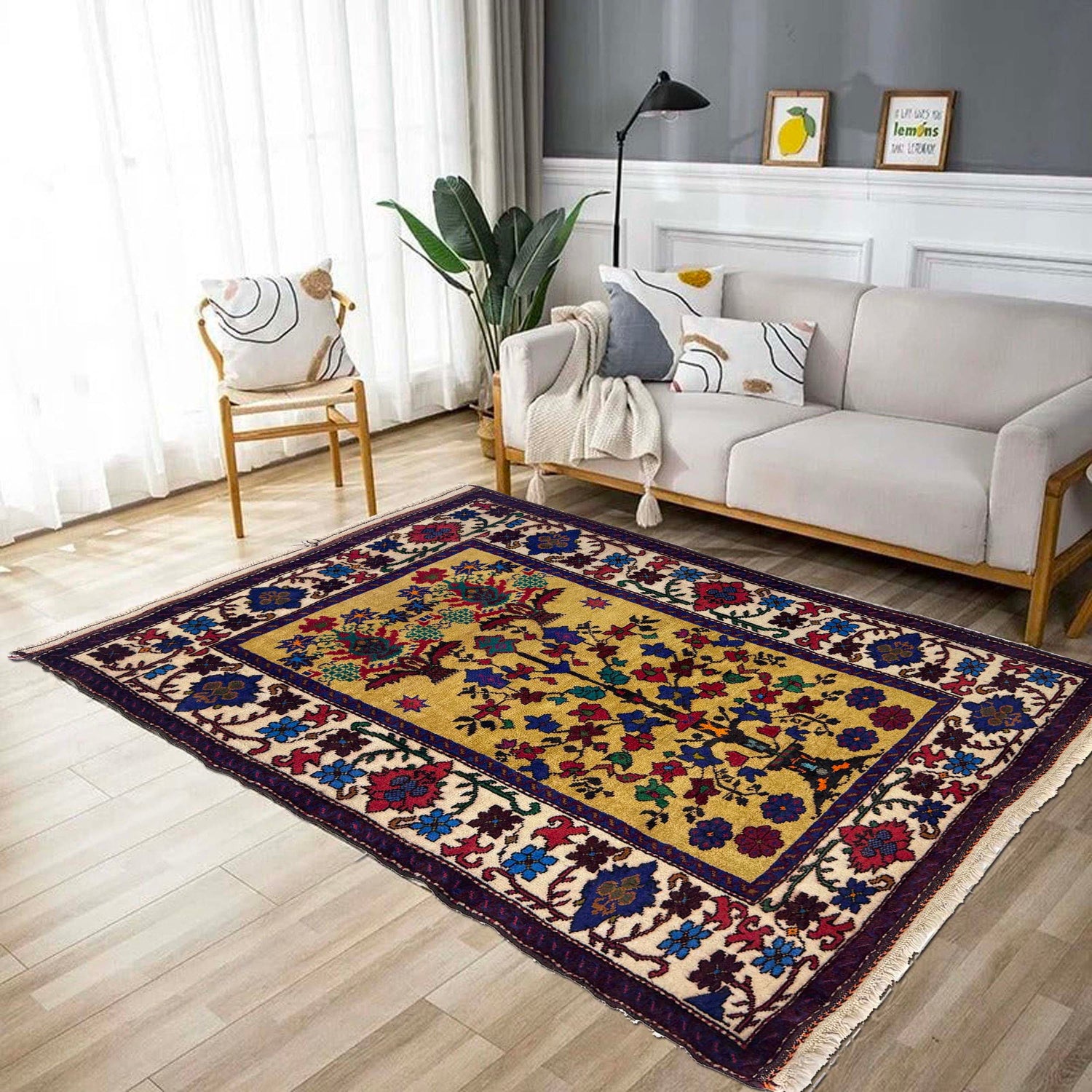 Baluchi Rug Handmade Yellow Geometric 2x4 ft