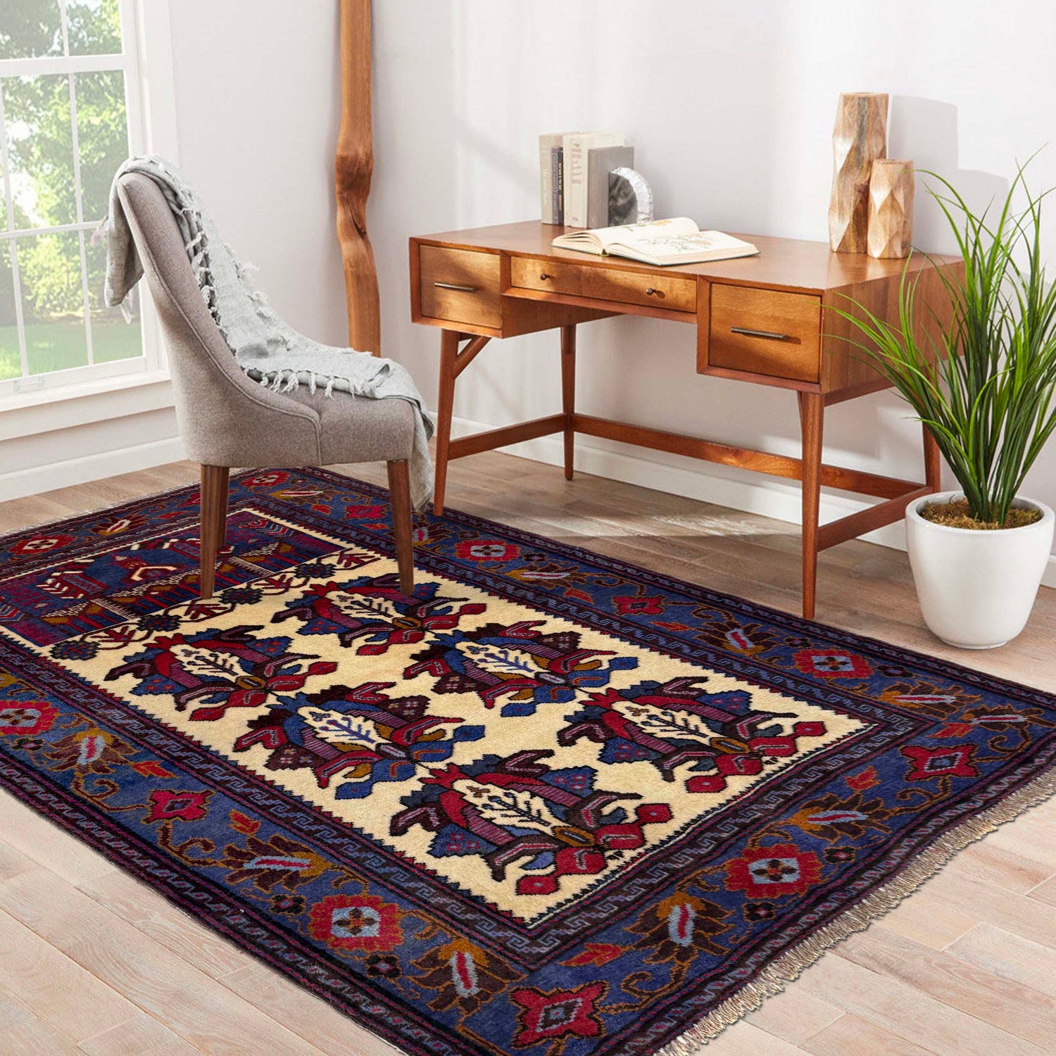 Baluchi Rug Handmade Multi Geometric 3x5 ft
